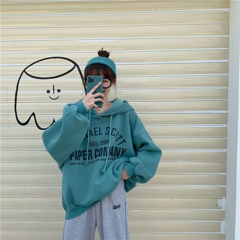 6 colors Plus size casual Harajuku Korean Style Hoodies Women New Simple sweatshirt Hooded Velvet Chic Loose Oversize Streetwear