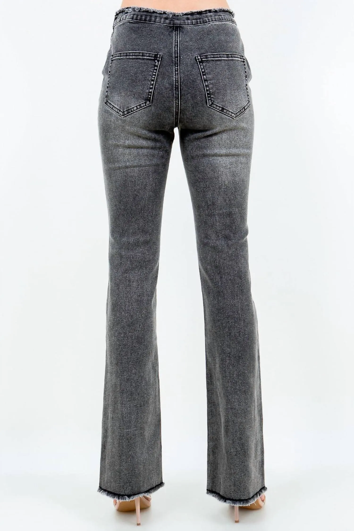 American Bazi - Chic V Cut Ruched Flare Pants