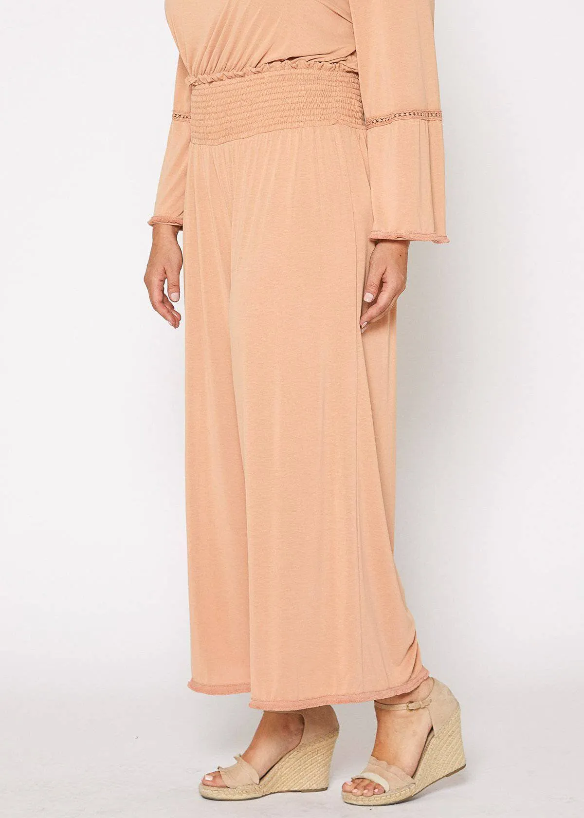 Beige Wide Leg Palazzo Pants