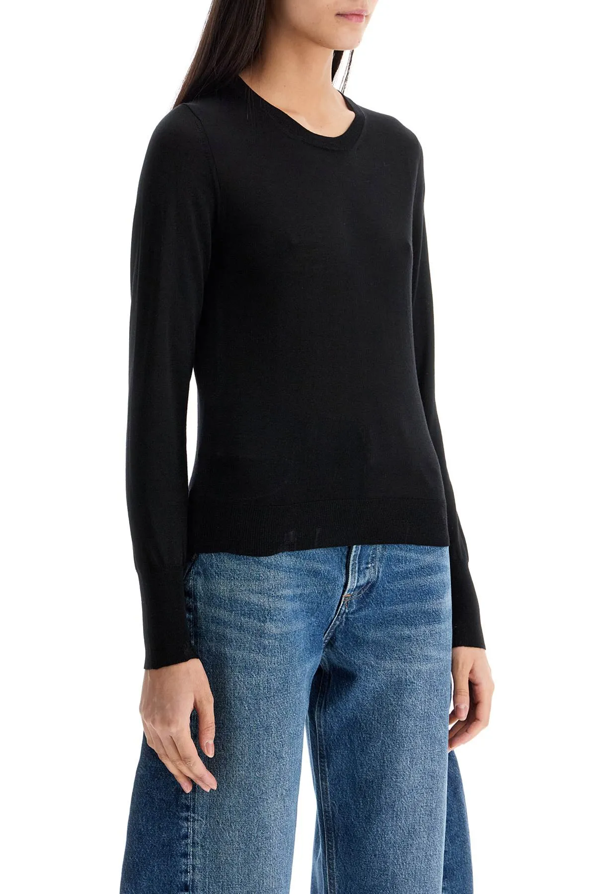 black merino wool sweater with golden applications for women GWP00952 P000665 BLACK