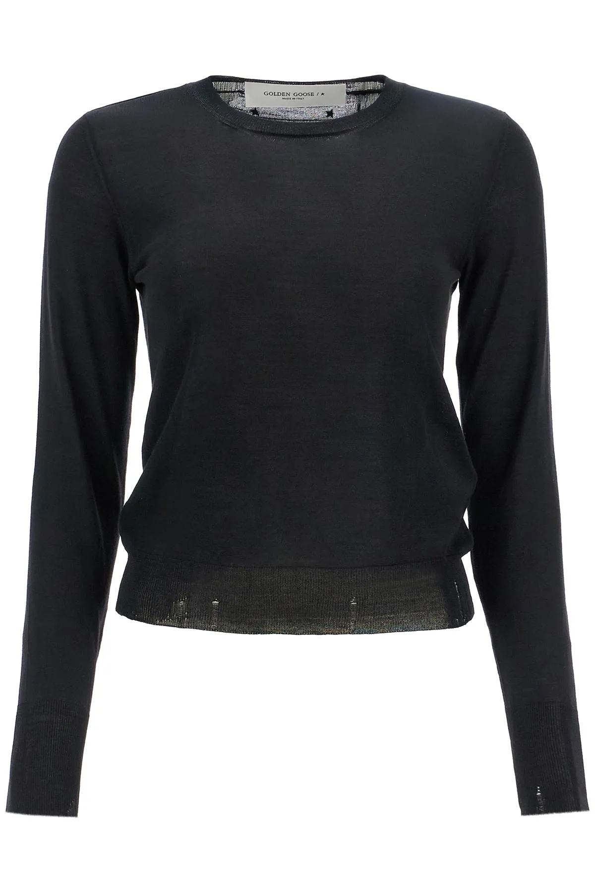 black merino wool sweater with golden applications for women GWP00952 P000665 BLACK