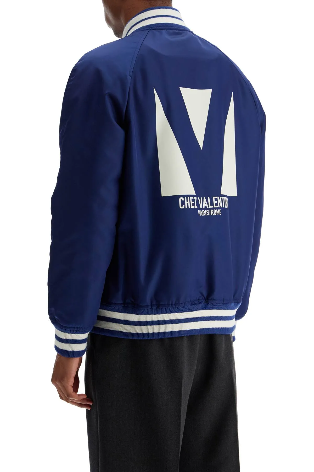 blue bomber jacket in printed polyamide with zip and high collar 6V3CIM225CM BLUETTE/BIANCO