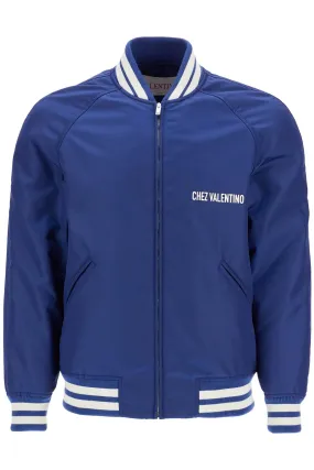 blue bomber jacket in printed polyamide with zip and high collar 6V3CIM225CM BLUETTE/BIANCO