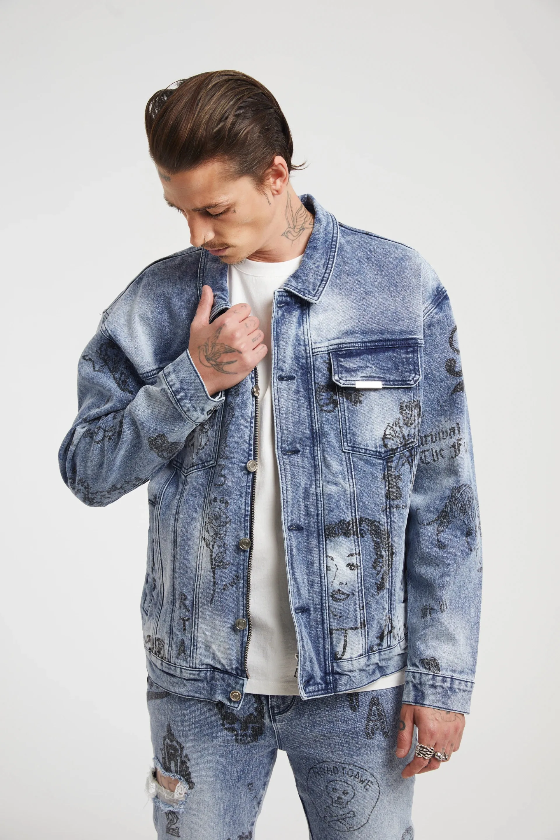 DANNY JEAN JACKET | LIGHT WASH SCRIBBLE