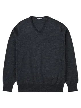 Dark Grey V Neck Long-Sleeve Sweater