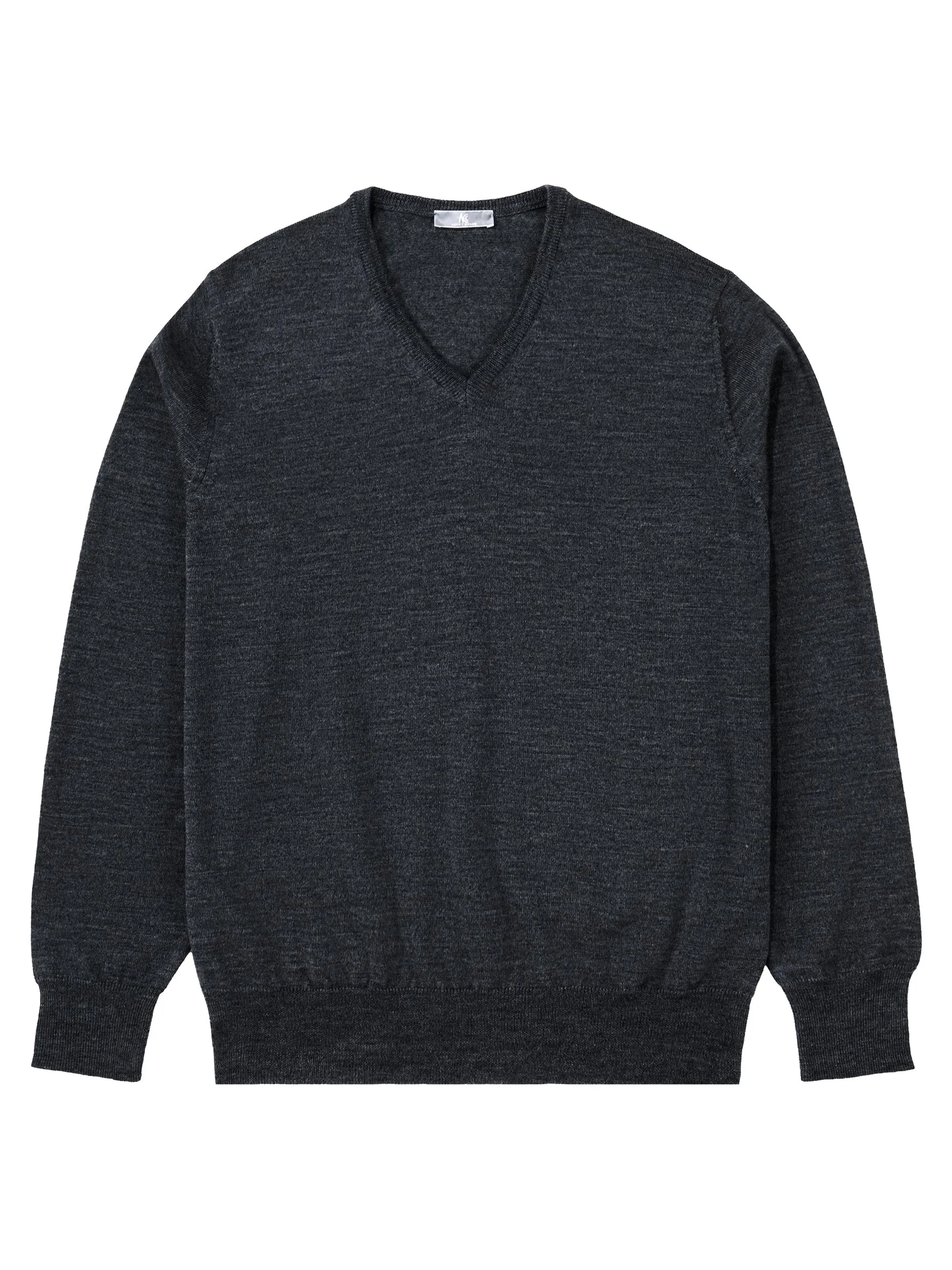 Dark Grey V Neck Long-Sleeve Sweater