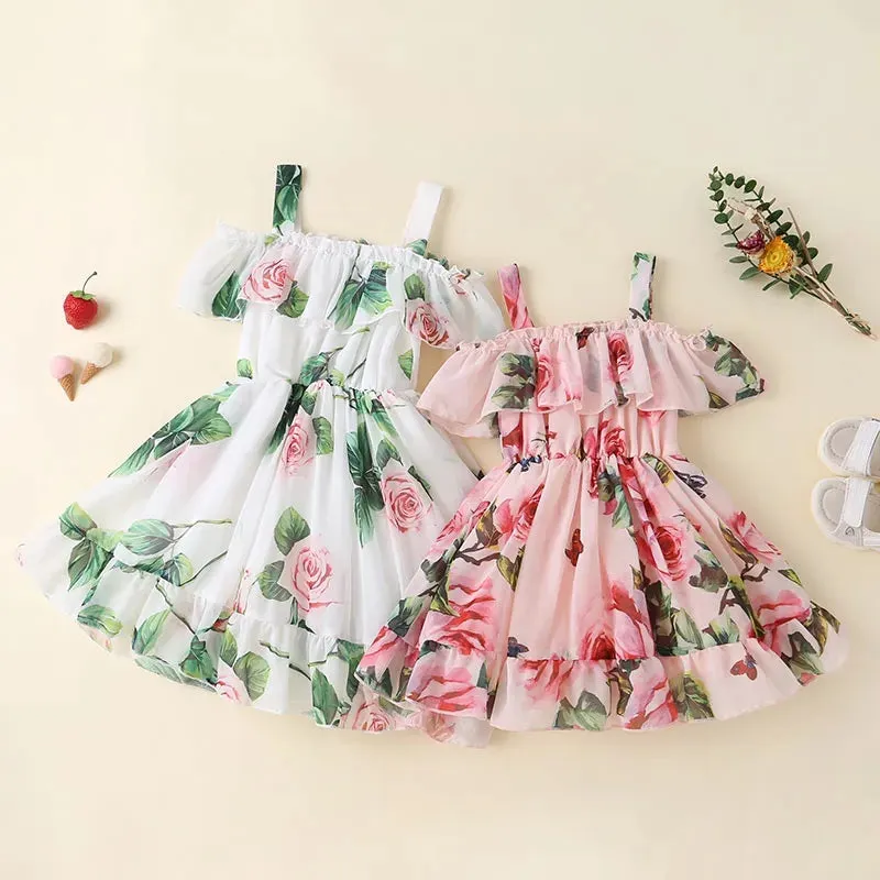 Dress For Kids 1-6 Years old Birthday Korean Style Fashion Short Sleeve Cute Floral Princess Formal Dresses For Baby Girl