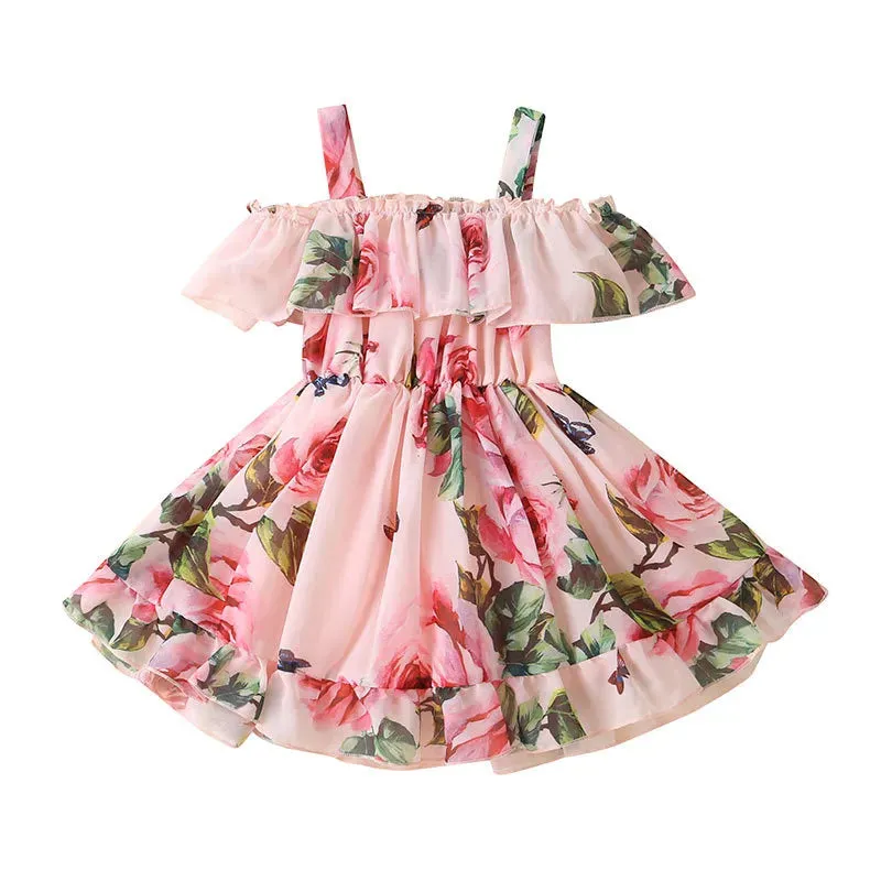 Dress For Kids 1-6 Years old Birthday Korean Style Fashion Short Sleeve Cute Floral Princess Formal Dresses For Baby Girl