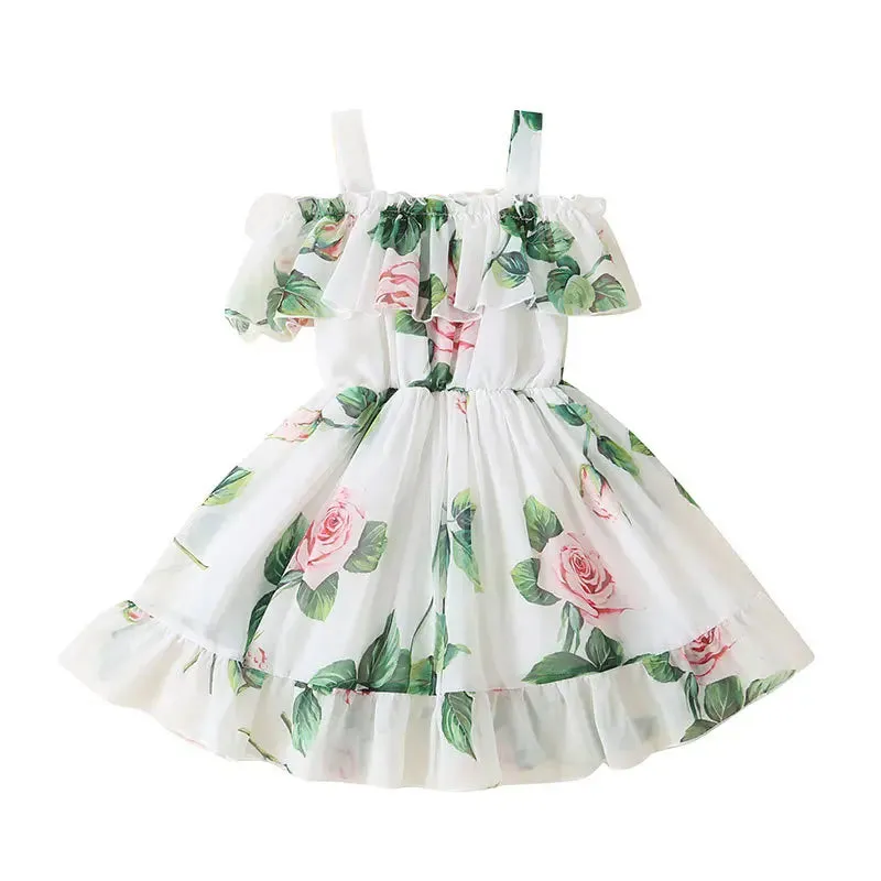 Dress For Kids 1-6 Years old Birthday Korean Style Fashion Short Sleeve Cute Floral Princess Formal Dresses For Baby Girl