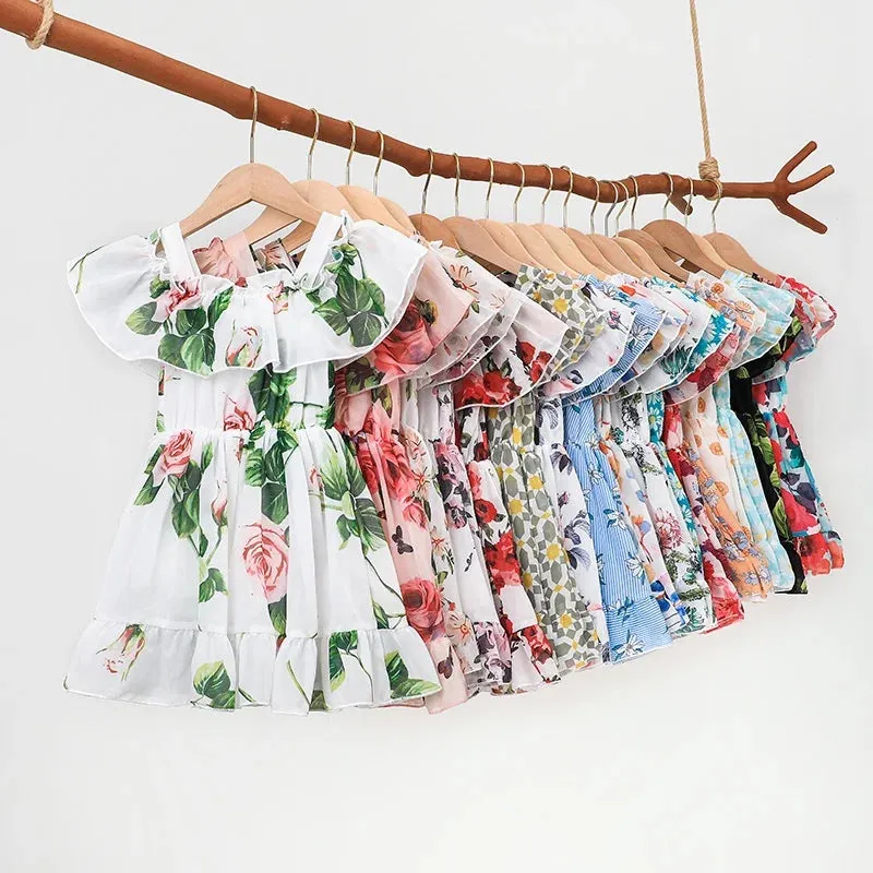Dress For Kids 1-6 Years old Birthday Korean Style Fashion Short Sleeve Cute Floral Princess Formal Dresses For Baby Girl
