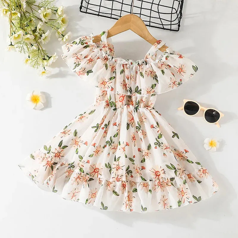Dress For Kids 1-6 Years old Birthday Korean Style Fashion Short Sleeve Cute Floral Princess Formal Dresses For Baby Girl
