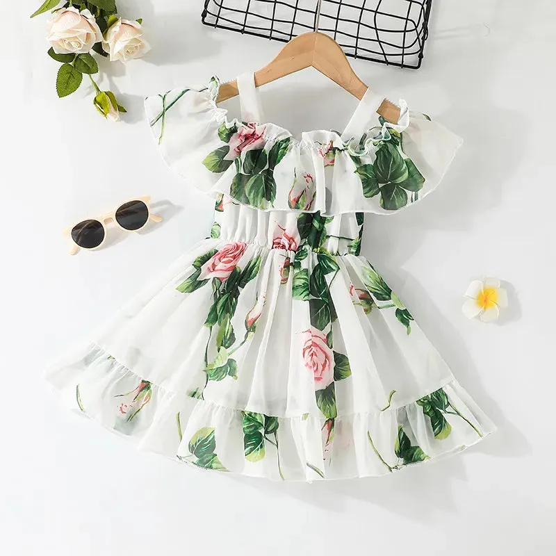 Dress For Kids 1-6 Years old Birthday Korean Style Fashion Short Sleeve Cute Floral Princess Formal Dresses For Baby Girl