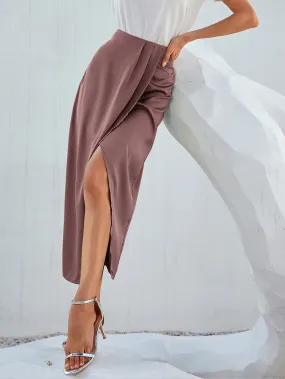 Elegant Plain Wrap High Waist Long Women Skirt