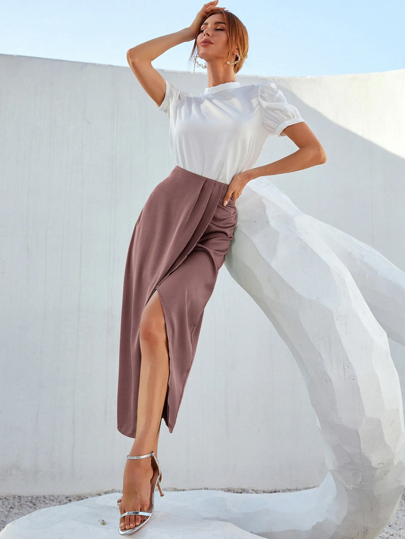 Elegant Plain Wrap High Waist Long Women Skirt
