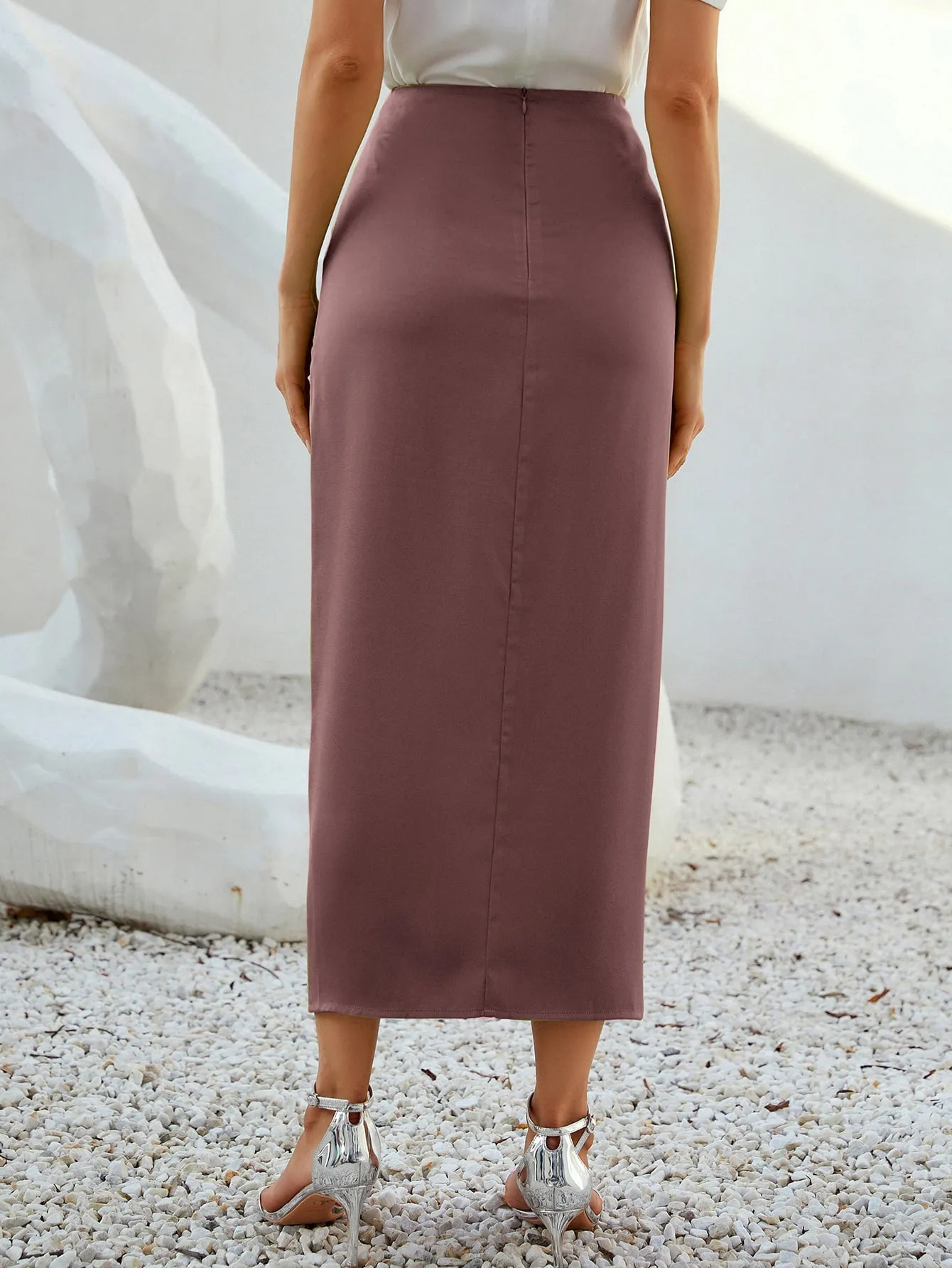 Elegant Plain Wrap High Waist Long Women Skirt