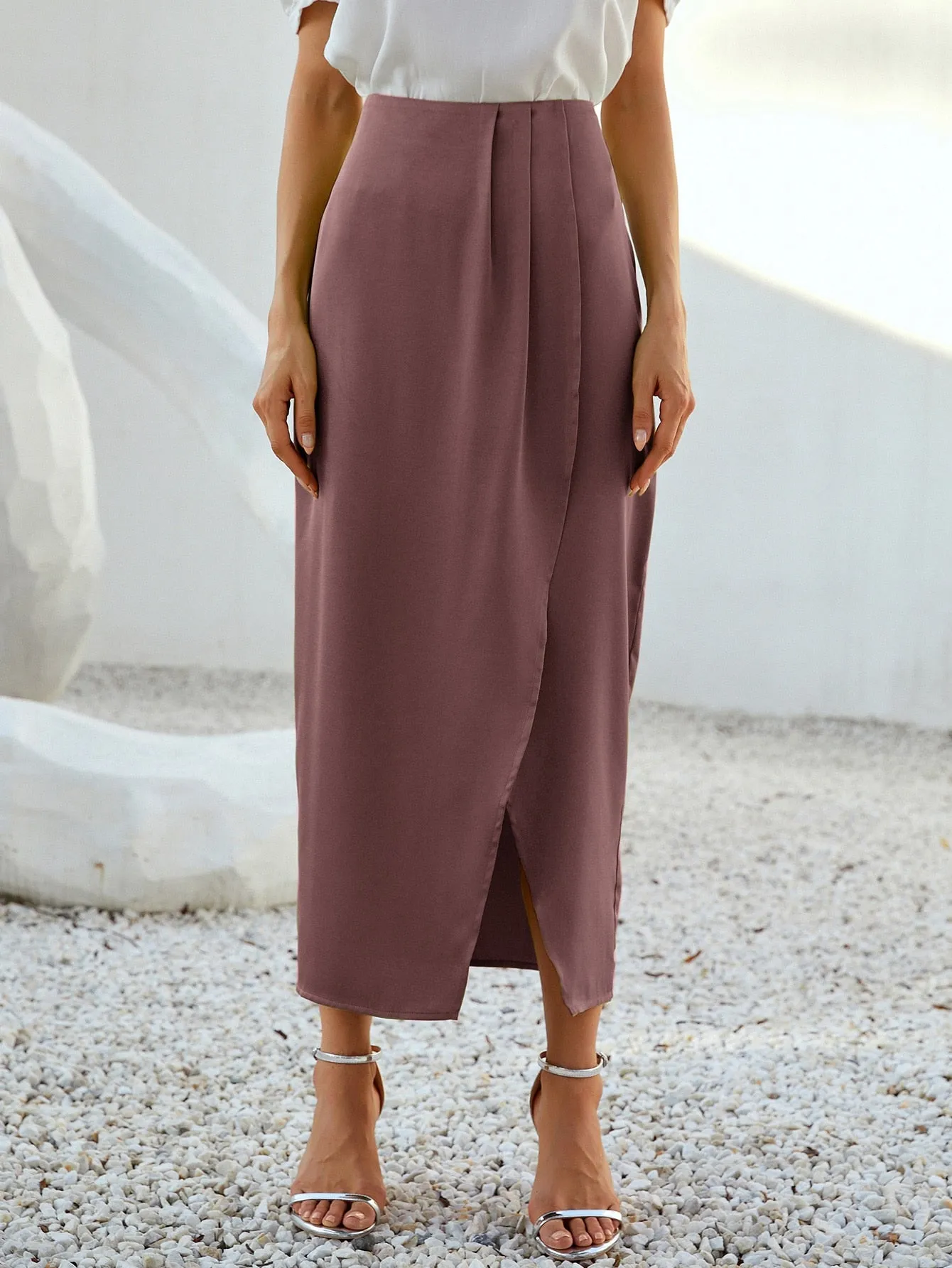 Elegant Plain Wrap High Waist Long Women Skirt