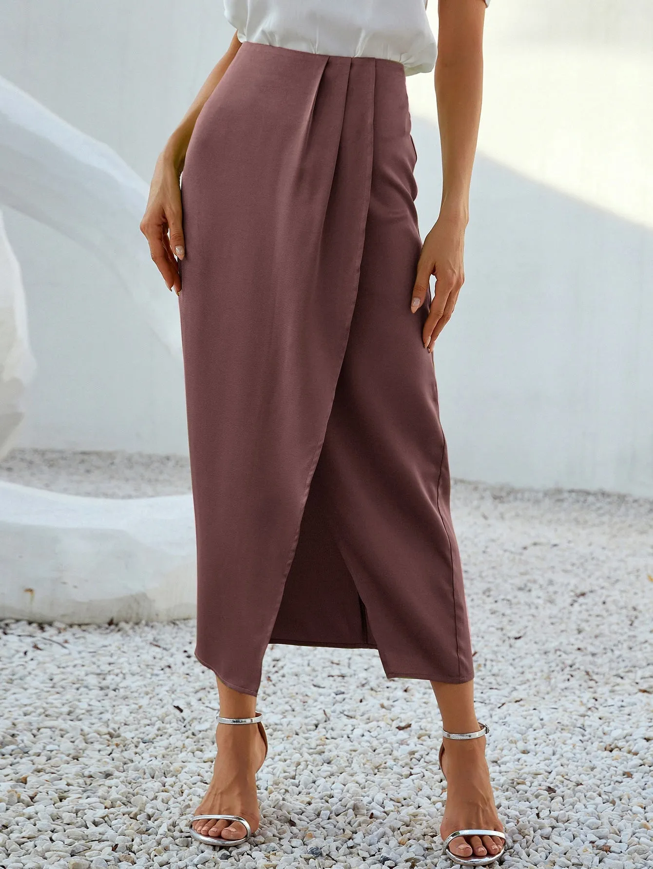 Elegant Plain Wrap High Waist Long Women Skirt