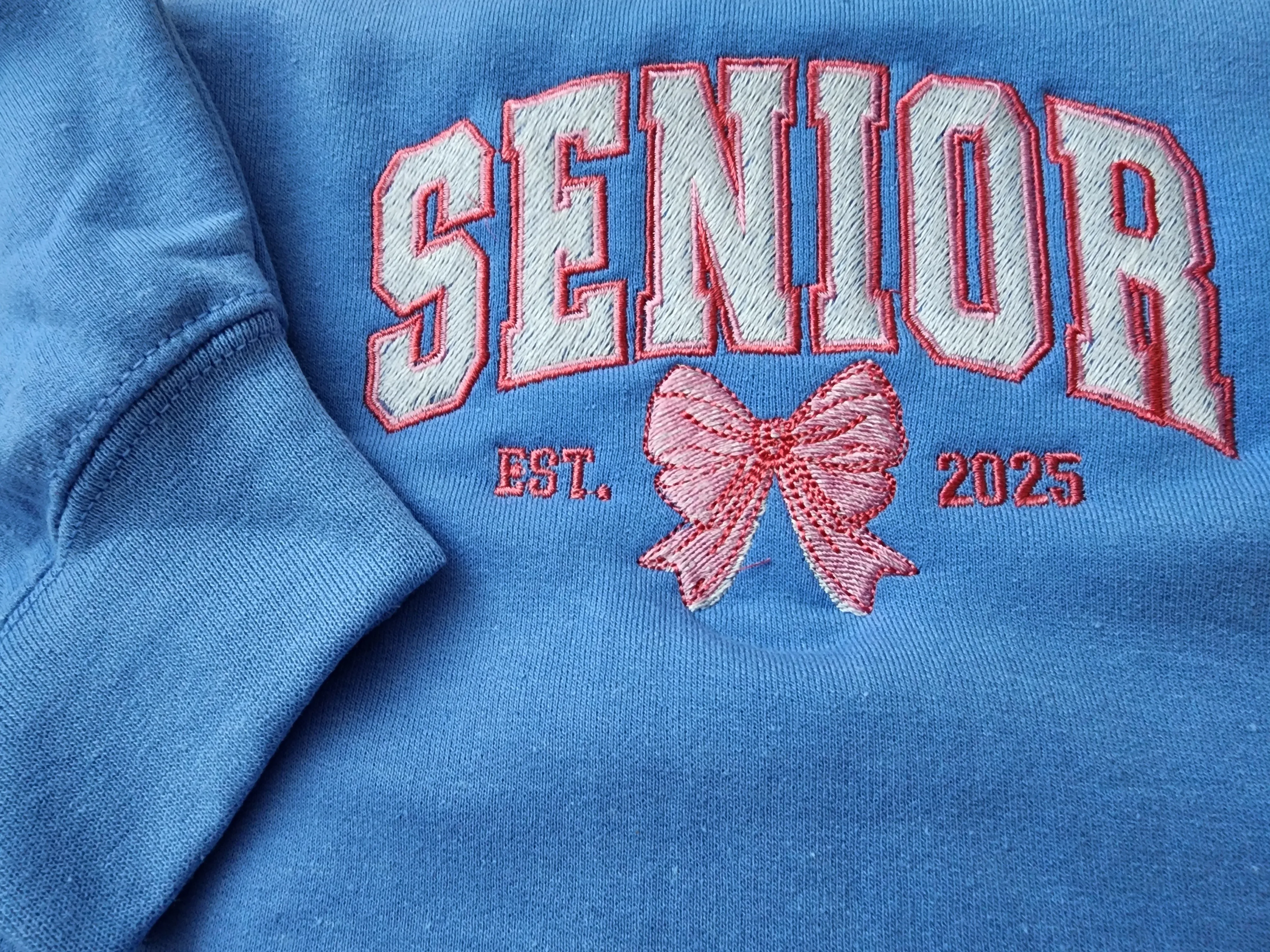 Embroidered Coquette Senior 2025 Est. Pink Bow Hoodies