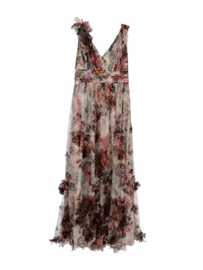 floral-print v-neck gown