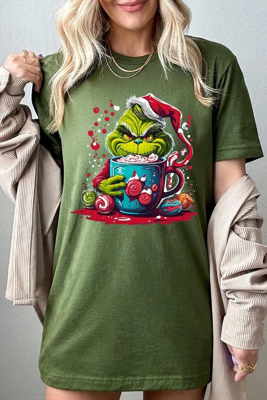 Giggling Grinch Christmas Holiday Unisex Short Sleeve Graphic Tee T-Shirt