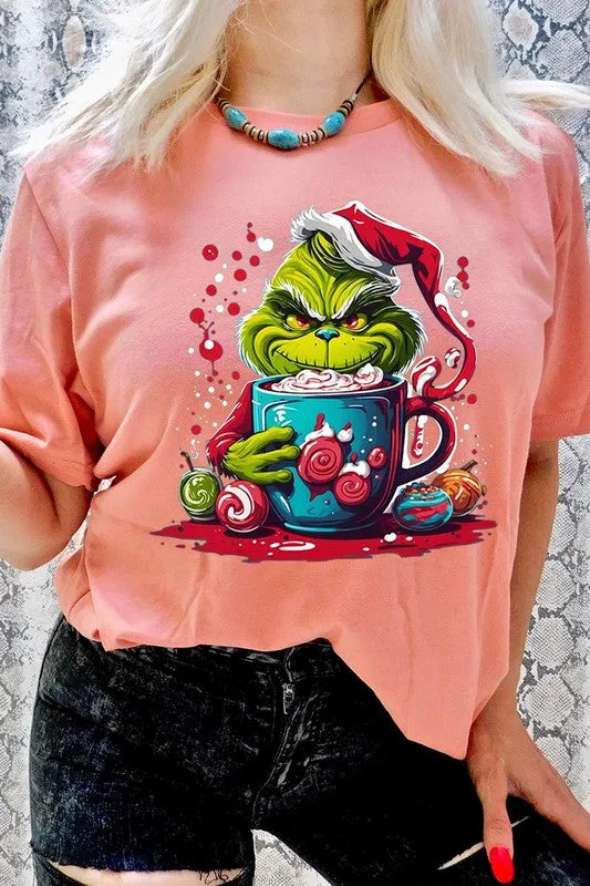 Giggling Grinch Christmas Holiday Unisex Short Sleeve Graphic Tee T-Shirt