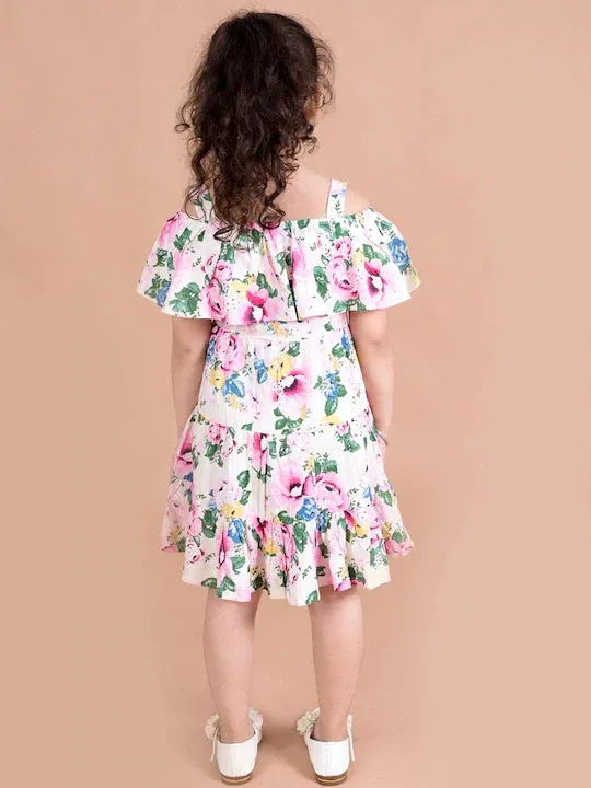 Girls Floral Printed A-Line Dress - Ps Peaches