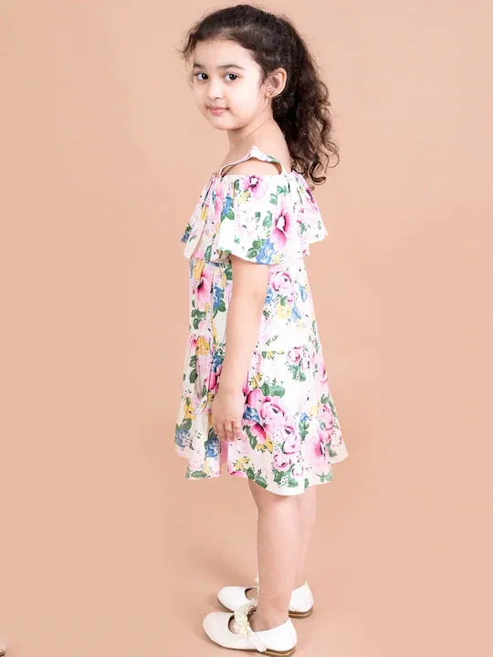Girls Floral Printed A-Line Dress - Ps Peaches