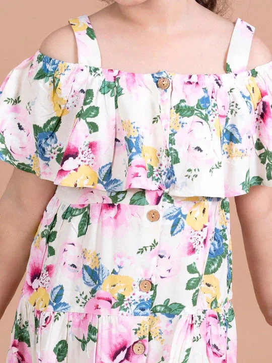 Girls Floral Printed A-Line Dress - Ps Peaches