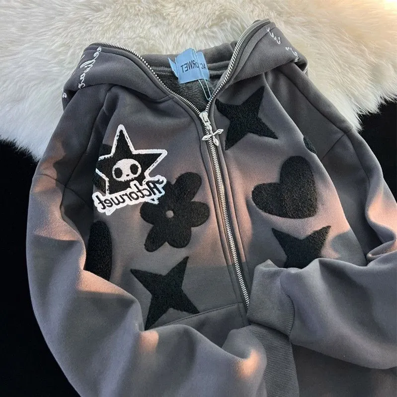 Gothic Chic Redefined: Kawaii Harajuku Cartoon Zipper Sweatshirt - Where Fantasy Meets Fashion! 🖤✨