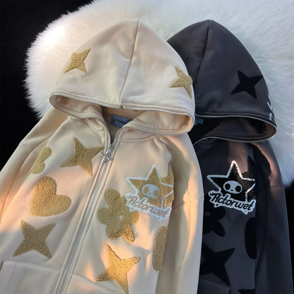Gothic Chic Redefined: Kawaii Harajuku Cartoon Zipper Sweatshirt - Where Fantasy Meets Fashion! 🖤✨