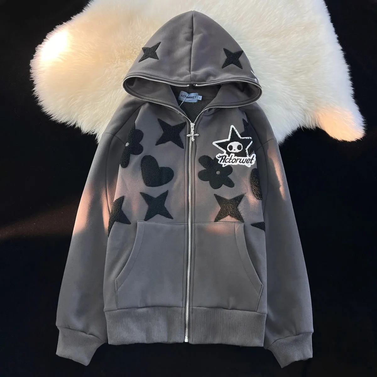 Gothic Chic Redefined: Kawaii Harajuku Cartoon Zipper Sweatshirt - Where Fantasy Meets Fashion! 🖤✨