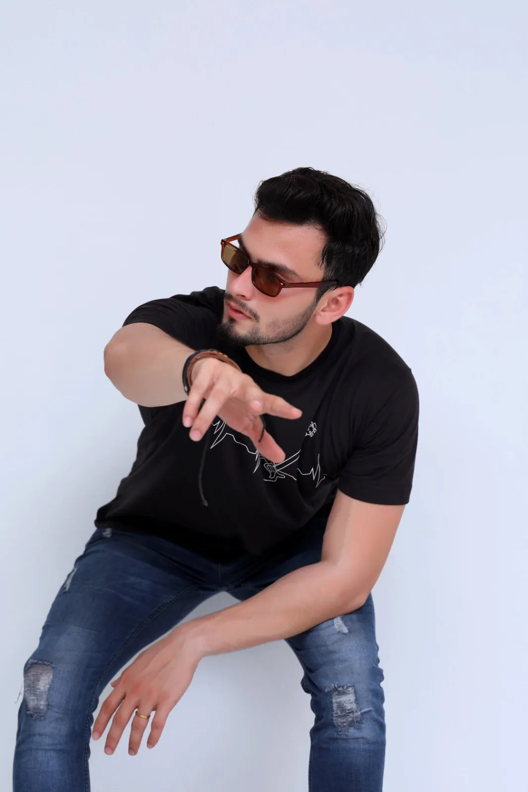 Guitar Printed Tee For Him-MTST-0043-Black