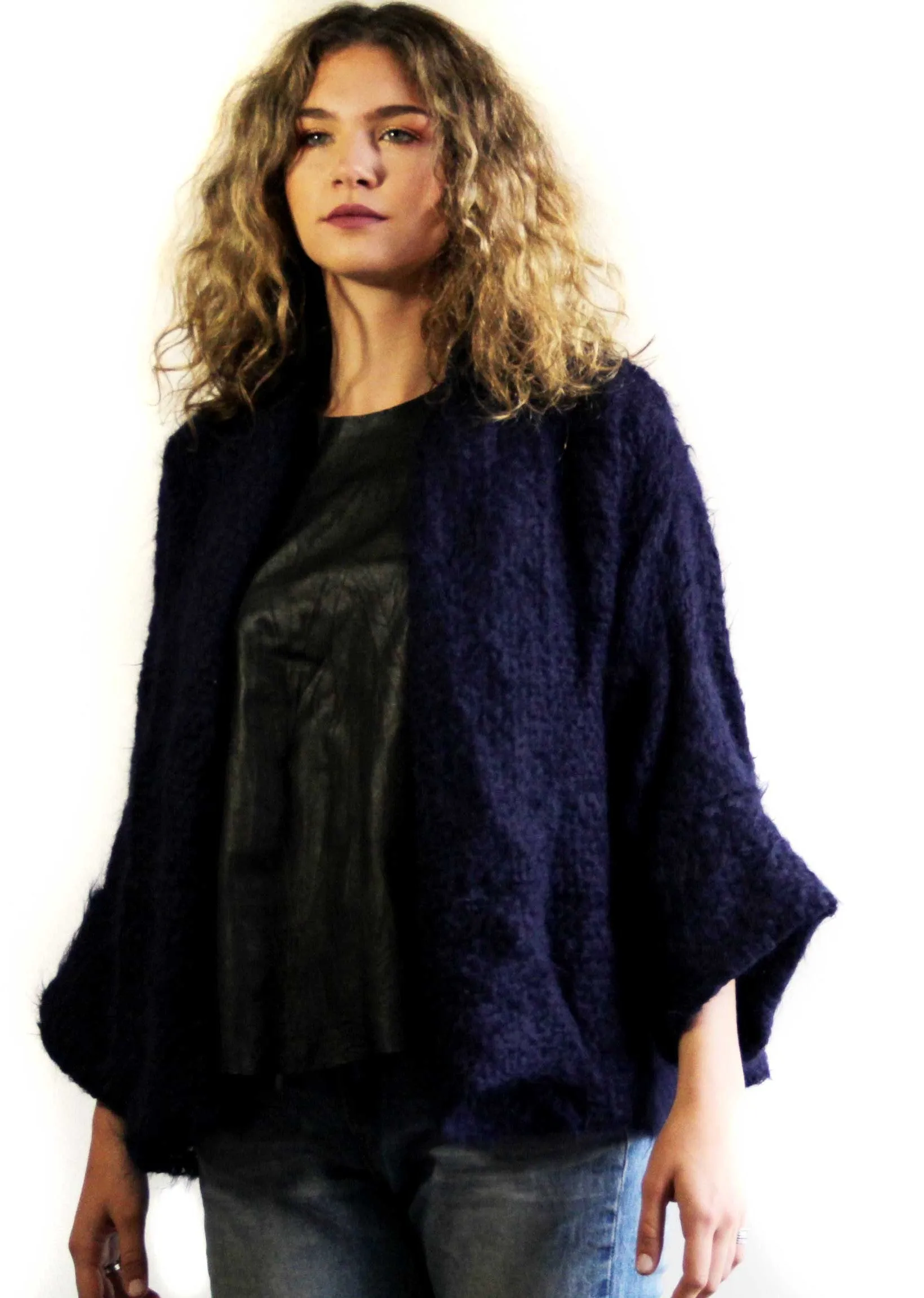 Hand - loom swing cardigan (Alpaca) Silver
