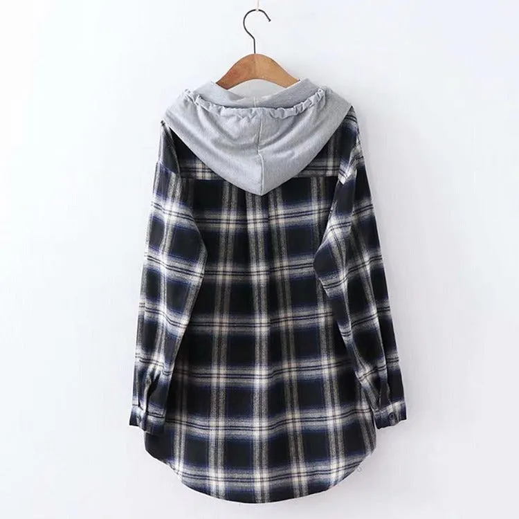 Harajuku Harmony: Plaid Drawstring Hooded Jacket Shirt - Elevate Your Casual Chic! 🌈👚