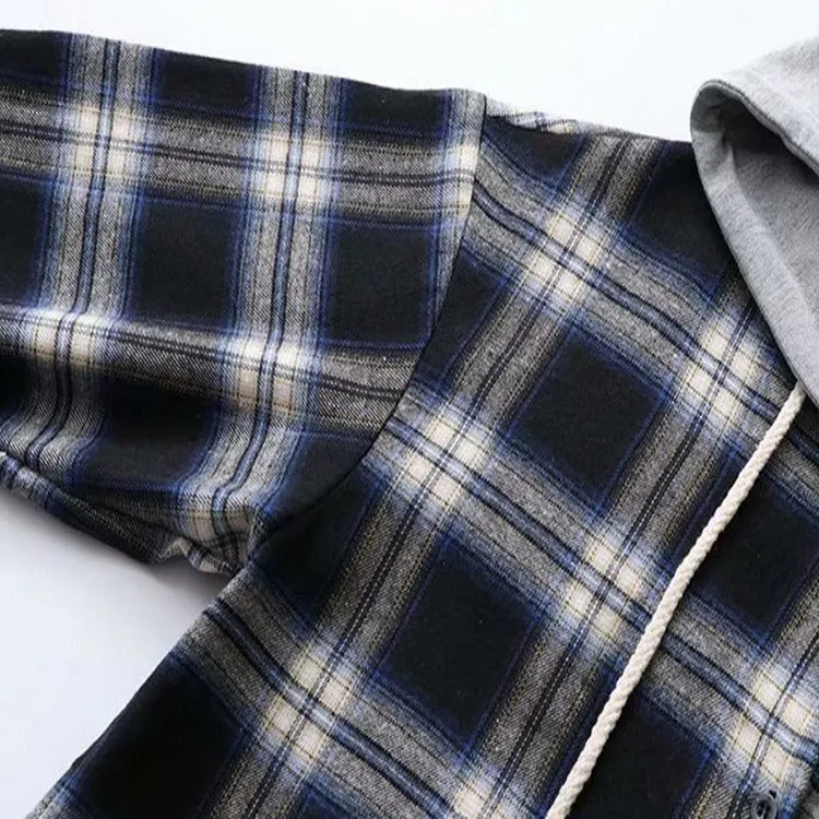 Harajuku Harmony: Plaid Drawstring Hooded Jacket Shirt - Elevate Your Casual Chic! 🌈👚