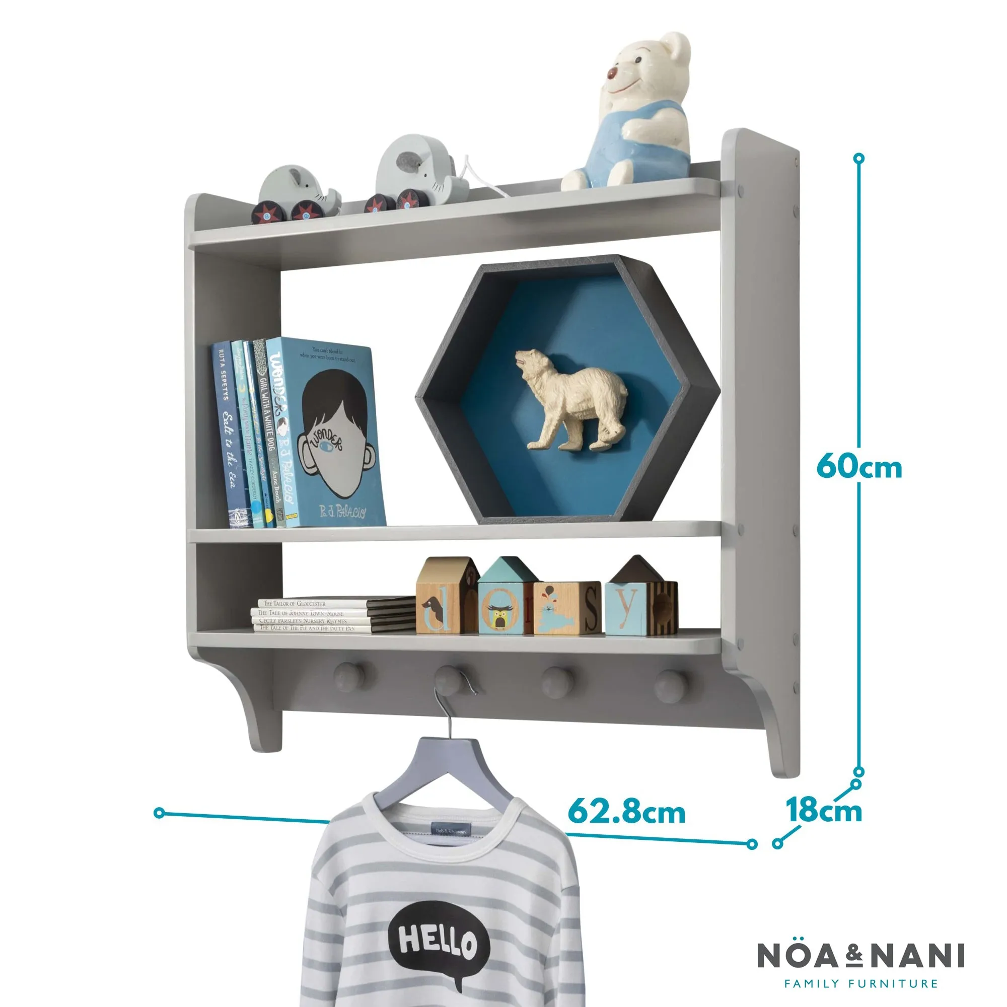 Hege Double Shelf with Coat Hook in Silk Grey