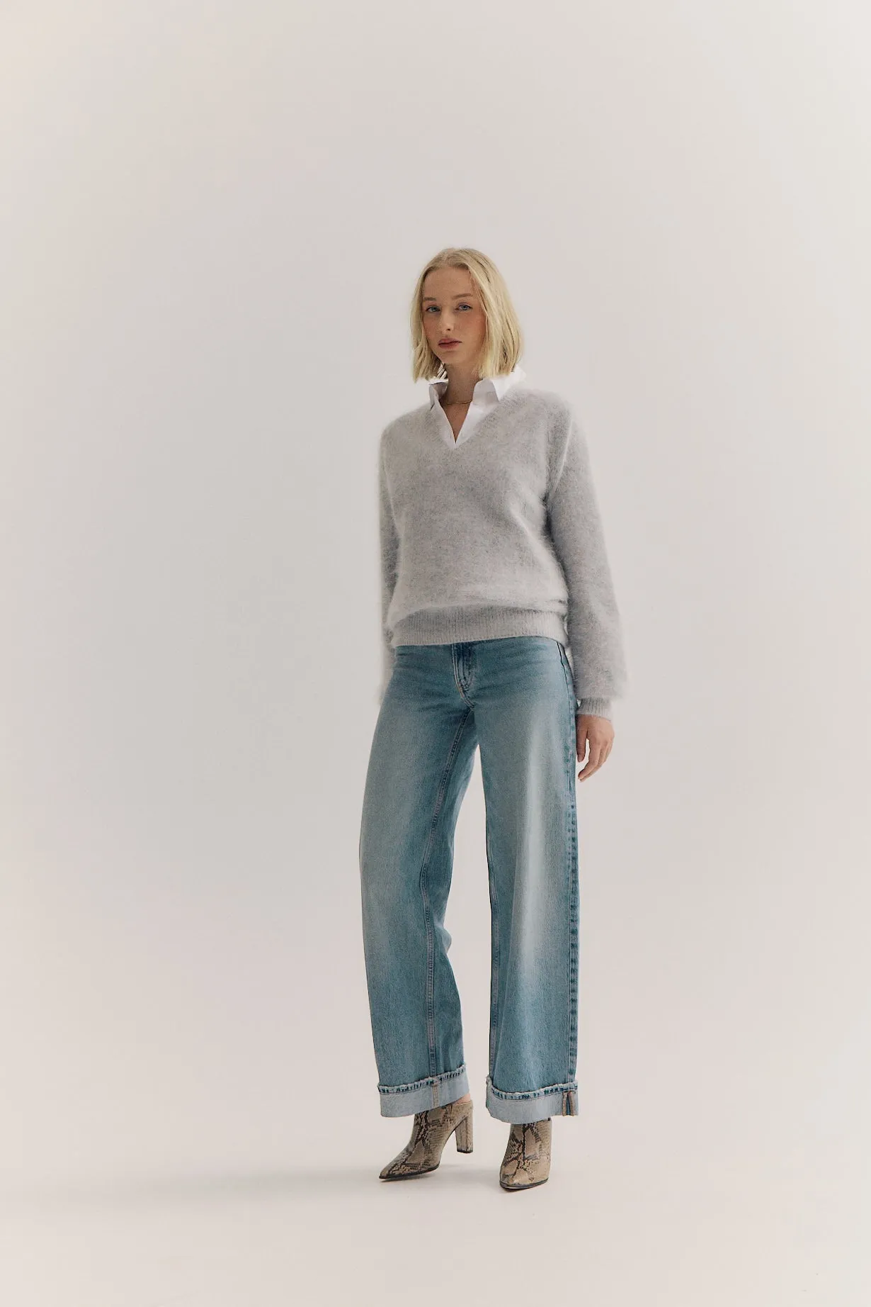 Isabella V Neck - Light Grey