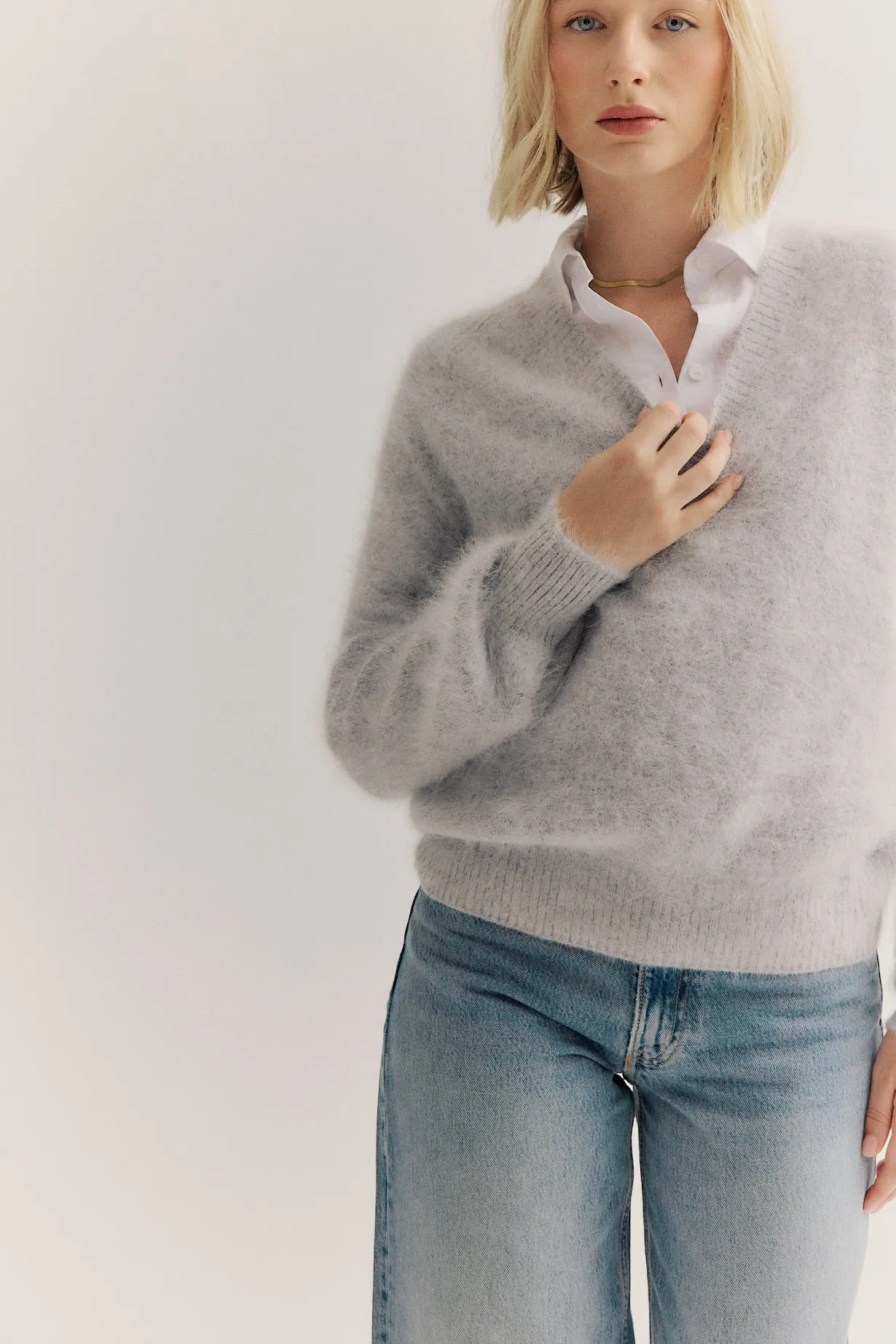 Isabella V Neck - Light Grey