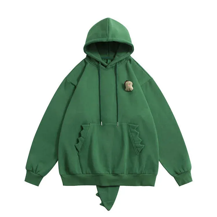 Jurassic Chic: Loose Fit Dinosaur Pattern Hooded Sweatshirt - Your Stylish Adventure Awaits! 🦕✨