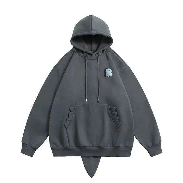 Jurassic Chic: Loose Fit Dinosaur Pattern Hooded Sweatshirt - Your Stylish Adventure Awaits! 🦕✨