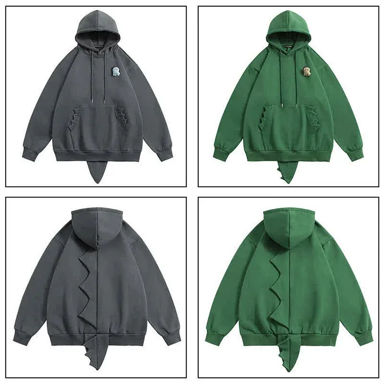 Jurassic Chic: Loose Fit Dinosaur Pattern Hooded Sweatshirt - Your Stylish Adventure Awaits! 🦕✨