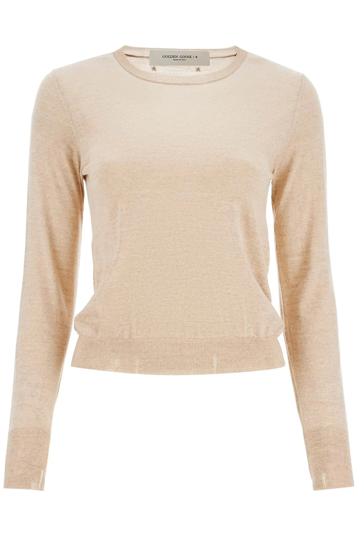 light beige merino wool women's crew neck sweater GWP00952 P000665 TAN