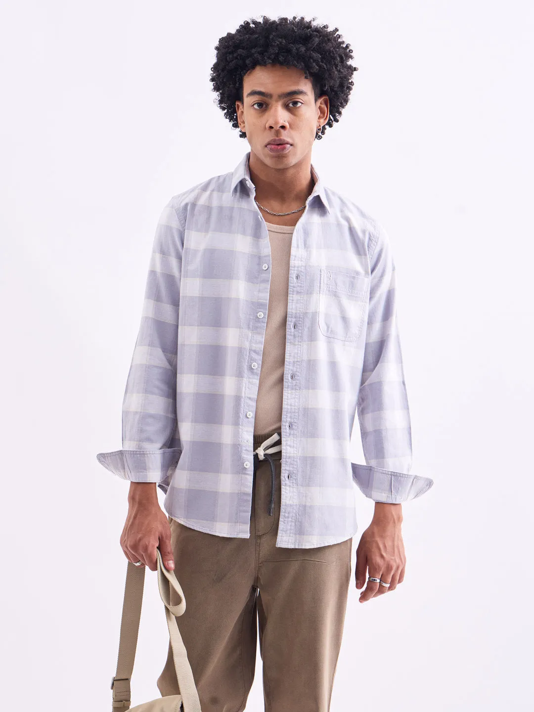 Lilac Checks Slim Fit Shirt