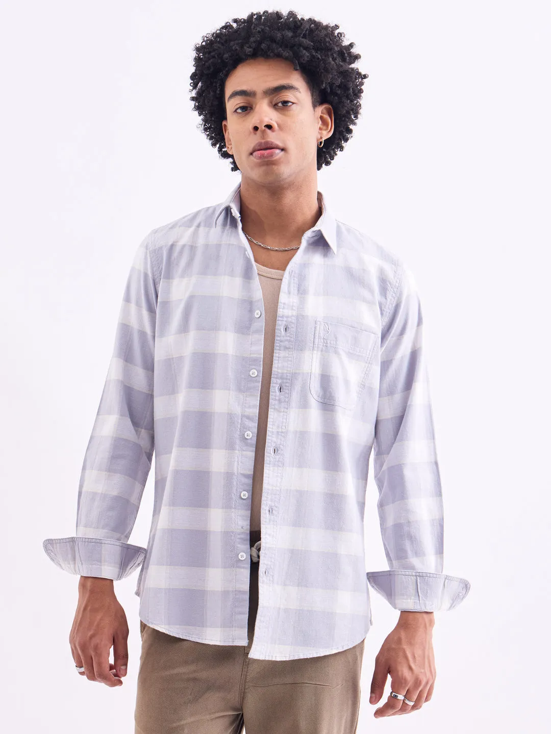 Lilac Checks Slim Fit Shirt