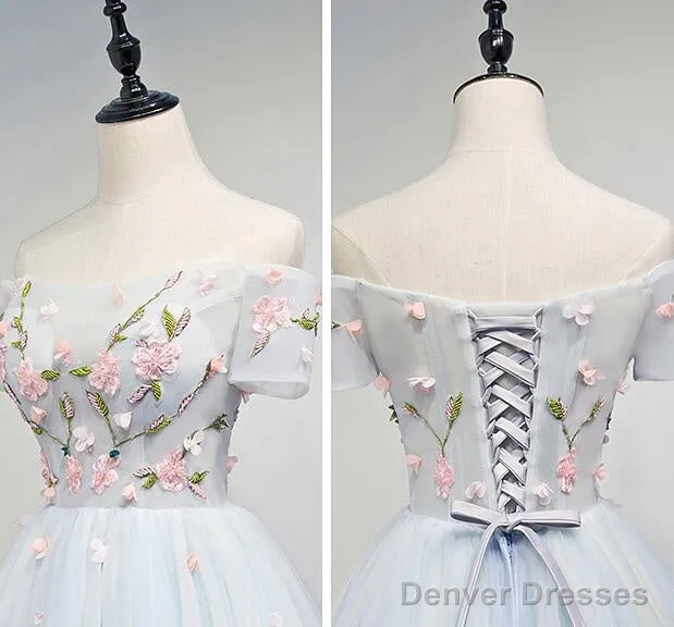 Lovely Light Blue Tulle Knee Length Homecoming Dress, Cute Floral Party Dress