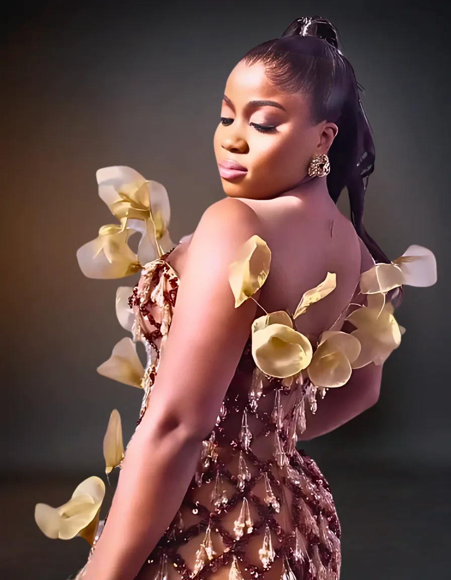 Luxury 3D Prom Flower Dresses | Brown and Gold
