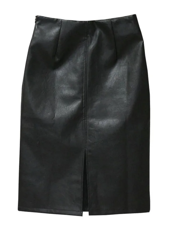 Madeleine Elegant High Waist Faux Leather Pencil Skirt