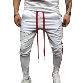Men's Fitness White & Red Joggers Sweatpants
