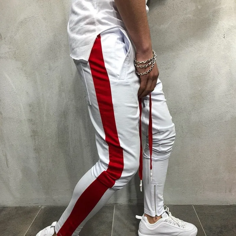 Men's Fitness White & Red Joggers Sweatpants
