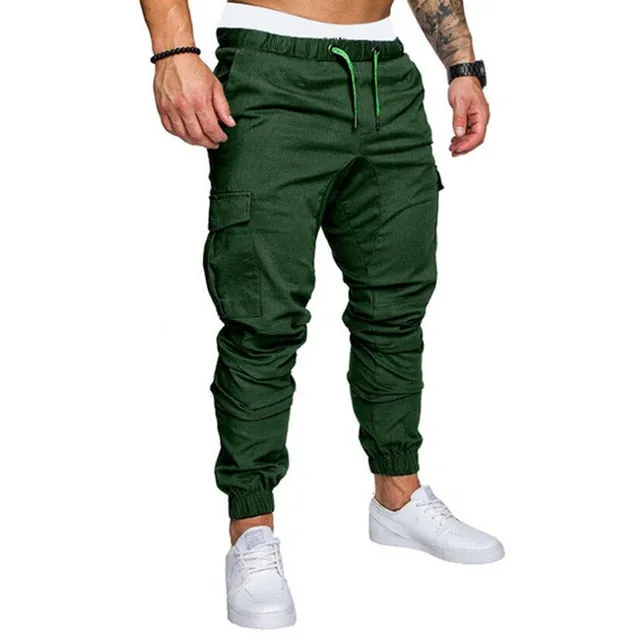 New Casual Joggers Pants Cargo Solid Color Men Cotton Elastic Long Trousers pantalon homme Military Army